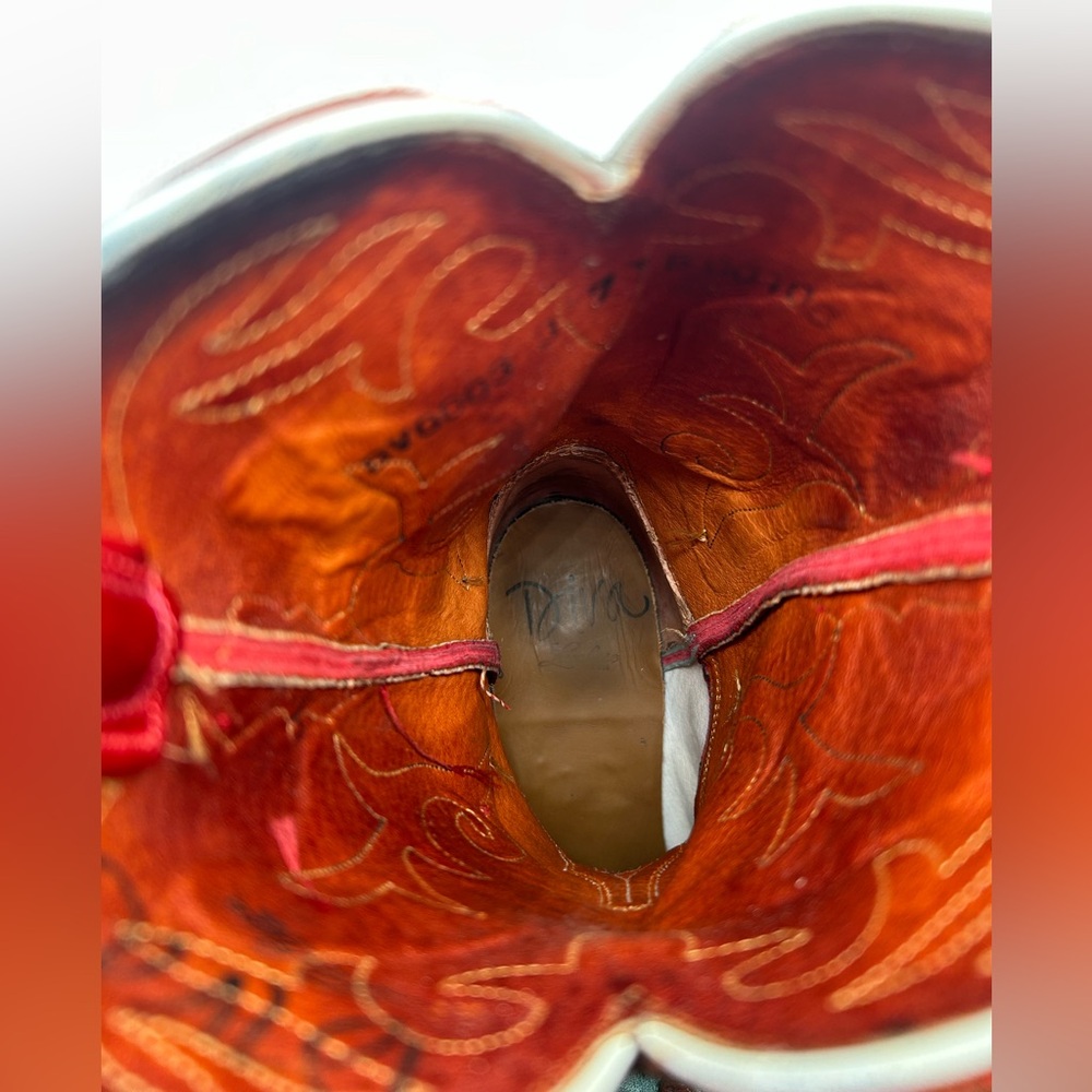 Lucchese Women’s Western Cowboy Boots Red Teal & Brown Distressed Leather Size 7 - Picture 16 of 17